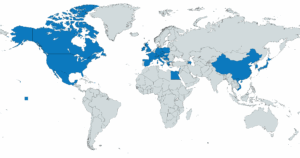 A map of the world with highlighted countries.